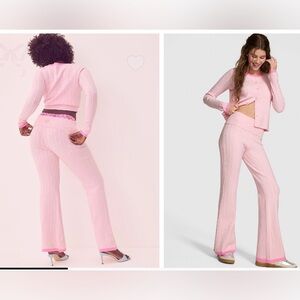 VS PINK X LoveShackFancy PINK Foldover Flare Sweater Knit Pant S NWT